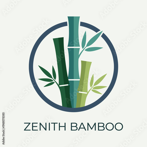 The minimalist logo features different shades of bamboo, encapsulated in a circle, embodying themes of sustainability, nature, and elegance in a modern design approach.