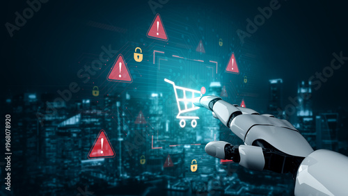 Tableau sur toile An AI assistant detects a cybersecurity risk during an online shopping transaction