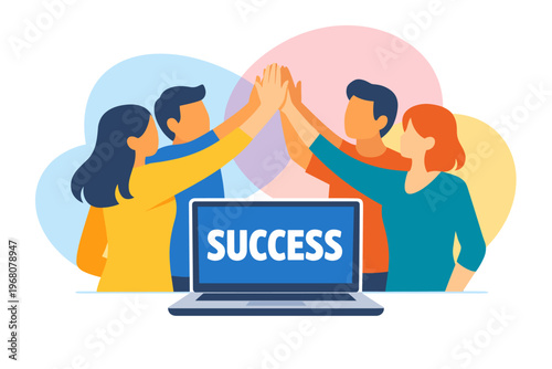 Teamwork and success achieved through collaboration and technology.