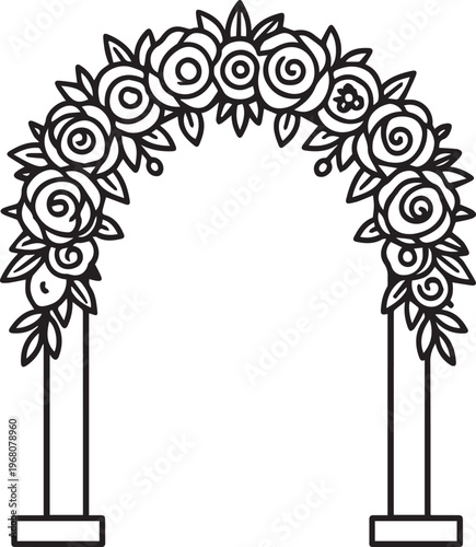 A beautifully crafted archway adorned with delicate roses and intricate floral designs, offering a touch of elegance for a memorable occasion.