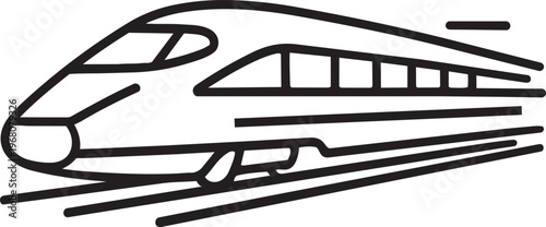 High speed passenger bullet train locomotive moving fast linear outline vector icon for modern railway transportation