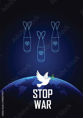 Stop war dove and earth promoting peace unity global harmony vector poster