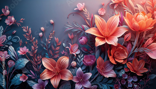 3D bluish purple flowers floral desktop wallpaper