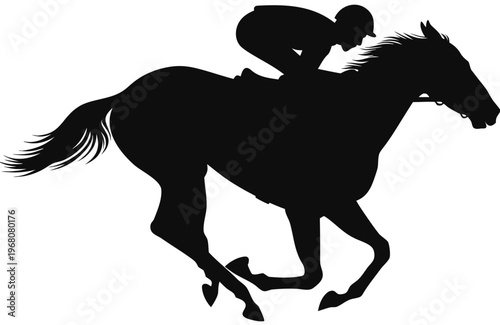 Jockey Riding Thoroughbred Silhouette Vector – Horse Racing Black and White Illustration