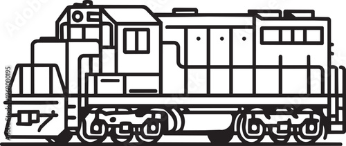 Heavy duty industrial freight locomotive engine linear vector icon for cargo shipping and railway transport logistics