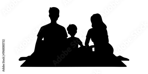 silhouette of a family having a picnic on a white background