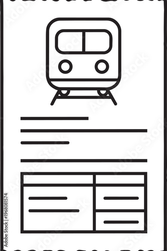 Printed cargo document waybill receipt or schedule timetable with train icon linear graphic vector illustration design