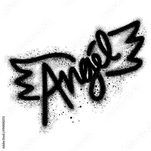 Angel wings in graffiti style with black spray paint.