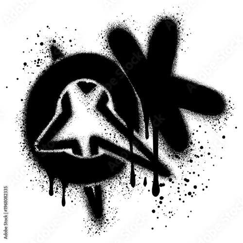 Graffiti text OK sprayed in black on white with stars