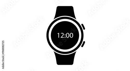Modern smartwatch icon displaying 12:00, a digital wearable technology device for timekeeping and smart features symbol