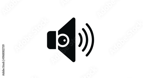 Volume speaker icon with sound waves. Audio symbol for multimedia control, music, and sound level. Isolated graphic element.