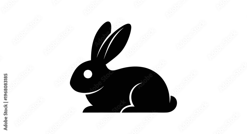 Obraz premium Black rabbit silhouette icon. Simple bunny graphic design element. Animal symbol on white background.