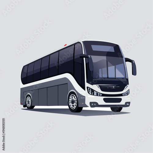 Modern white and grey bus front view public transportation bus from multiple views with the is white and grey with