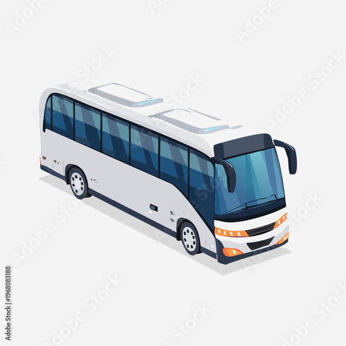White tour bus in isometric view, public transportation bus from multiple views, an isometric vector illustration of a