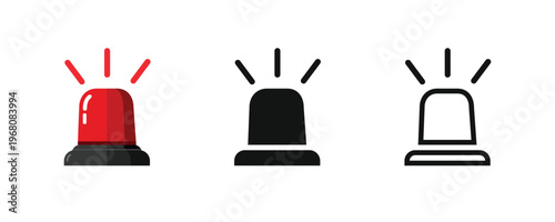 Siren Light Icon Illustration Symbol Element Set, Red siren light. Warning sign, police alarm, ambulance alarm. Vector cartoon illustration
