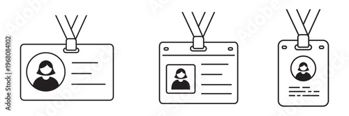 ID card with a lanyard and a person's silhouette on the card. Employee clerk card, driver license, Identification and staff identification card symbol. Design for website and mobile app. 