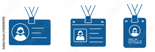 ID card with a lanyard and a person's silhouette on the card. Employee clerk card, driver license, Identification and staff identification card symbol. Design for website and mobile app. 