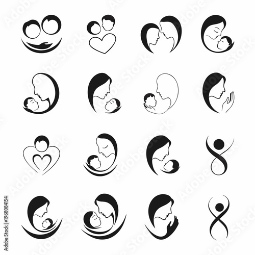 Motherhood embrace a collection of symbolic illustrations depicting pregnant women and mothers with babies