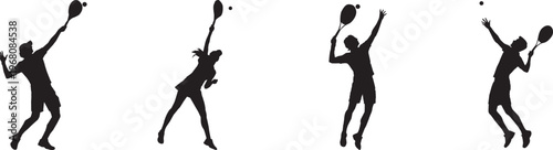A collection of silhouettes of a tennis player in action serving the ball, capturing athleticism and focus.