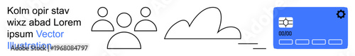 Cloud technology, digital collaboration, online storage, teamwork connectivity, data sharing, user management. Icons of people, a cloud and a digital interface. Cloud technology and digital