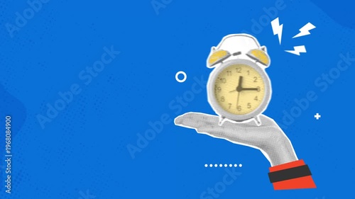 Halftone collage banner template with vintage alarm clock