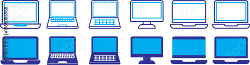 Laptop icons set. Laptop different style. collection Laptops or notebook computer. monitor and laptop icon vector