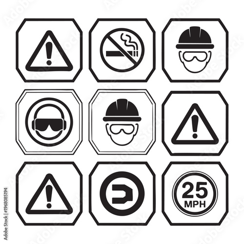 Black and white for caution warning and traffic signs