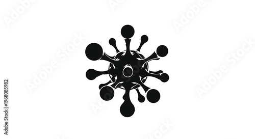 A stark black silhouette depicts a virus or microorganism with prominent spherical protrusions high quality professional