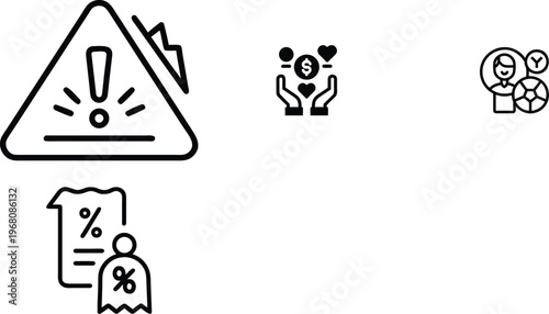 Financial icons including warning and percentage signs
