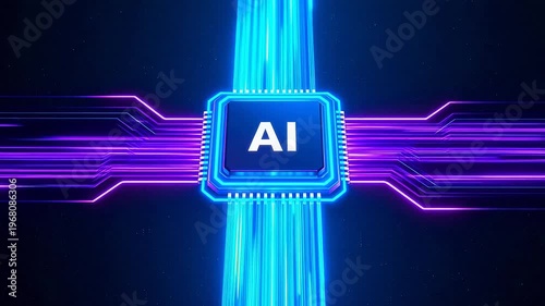 AI chip with glowing circuitry