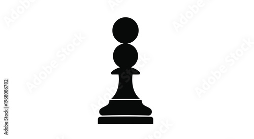A stark black and white illustration depicts a chess pawn isolated on a plain white background