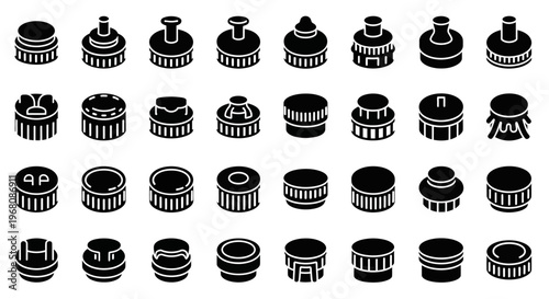 Mechanical gear icons, 40 black and white gearwheel symbols, industrial machinery elements, vector illustrations