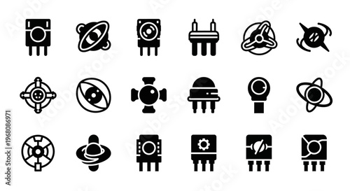 Space icons, black and white, 20 astronomy symbols, vector graphics