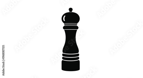 A sleek black silhouette of a classic pepper grinder stands prominently against a white background