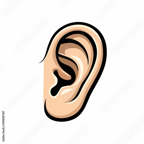 An illustration of a human ear, a sensory organ responsible for hearing and balance, depicted in a clean, simple style
