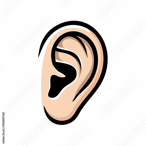 Stylized cartoon illustration of a human ear, depicting the vital sense of hearing and sound perception, perfect for educational content, medical graphics, or communication design projects
