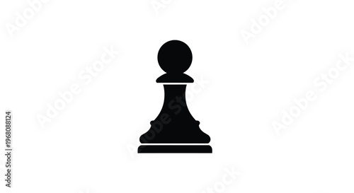 A stark black silhouette depicts a chess pawn isolated against a plain white background high quality