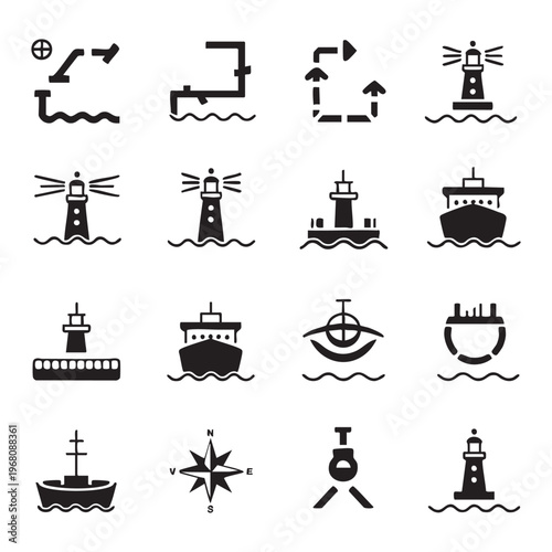 Black and white of maritime ships and nautical symbols boat vessel sailboat submarine