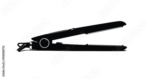 A black silhouette depicting a modern hair straightening iron isolated on a white background high quality