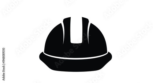 A simple black and white illustration depicting a standard industrial safety helmet or hardhat high quality