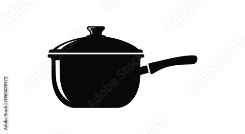 A simple black and white illustration of a saucepan with a lid and handle high quality