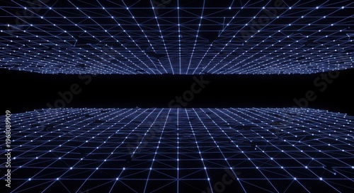 Glowing Blue Gridscape Digital plains stretching out into a vast dark void