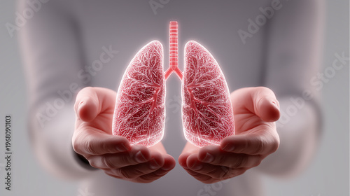 Human Hands Holding Glowing Lungs Concept for Respiratory Health Care Protection and Medical Support