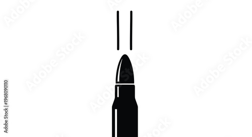 A stark black silhouette depicts a bullet cartridge showcasing its metallic casing and projectile point