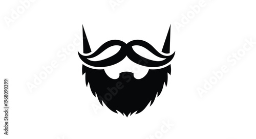 A striking black silhouette depicts a stylized mustache and beard combination facing forward high quality professional