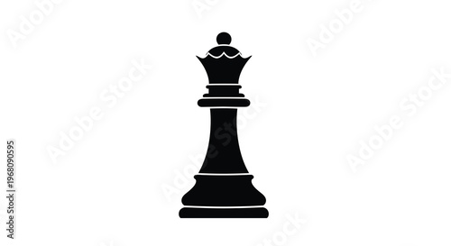 A stylized black and white illustration depicts a chess queen a regal game piece high quality