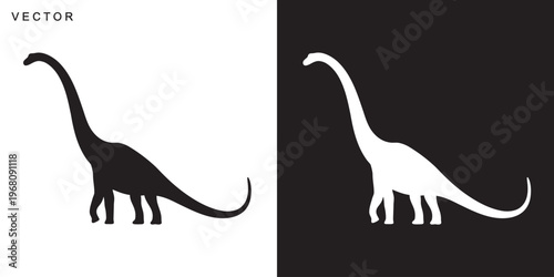 Diplodocus dinosaur silhouette, Brachiosaurus vector illustration