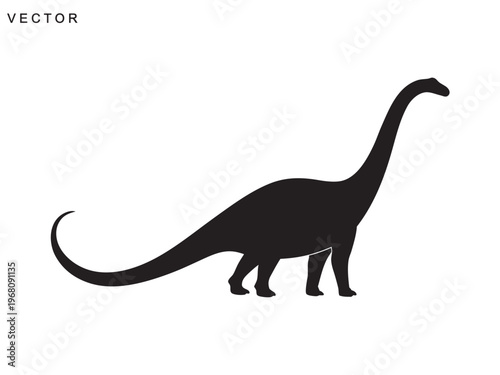 Diplodocus dinosaur silhouette, Brachiosaurus vector illustration