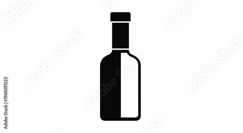 A simple black and white illustration depicts a partially filled bottle shape on a white background