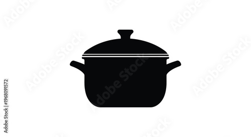 A simple black silhouette depicts a covered cooking pot with two handles and a knob